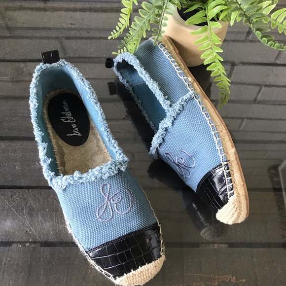 Sam Edelman Shoes - Sam Edelman Lauren Blue Croc Embossed Espadrille Flat Size 8